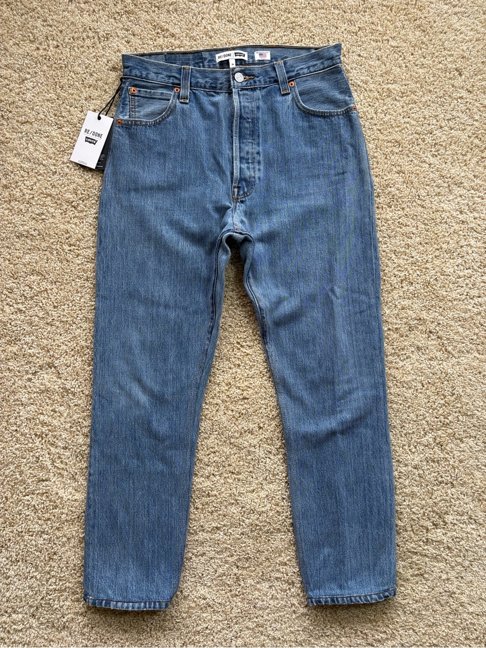 NWT RE/DONE x Levi's High Rise Ankle Crop Jeans Indigo Denim Size 28